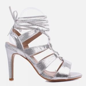 Steve Madden Silver Sandalia Lace Up Stiletto Heels